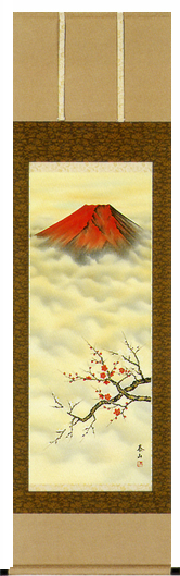 Ａ２０１ 金子泰山 尺五巾立 赤富士紅白梅